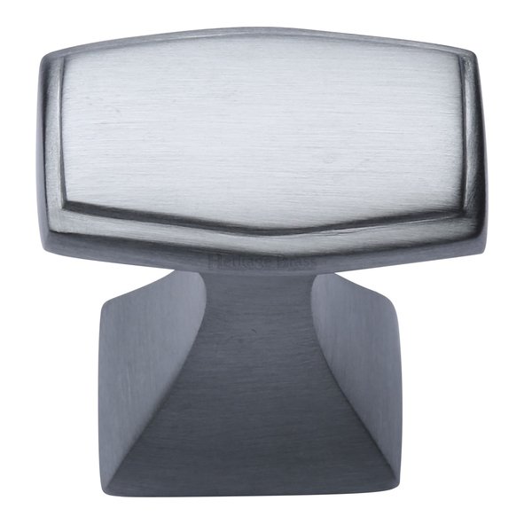 C0333 32-SC • 32 x 22 x 35mm • Satin Chrome • Heritage Brass Art Deco Cabinet Knob